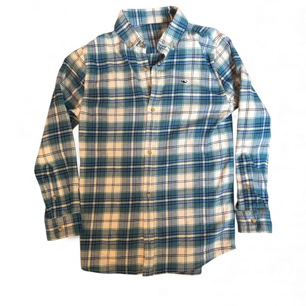 Vineyard Vines Boys Shirt Small 8-10 Blue Youth Plaid Button Up preppy